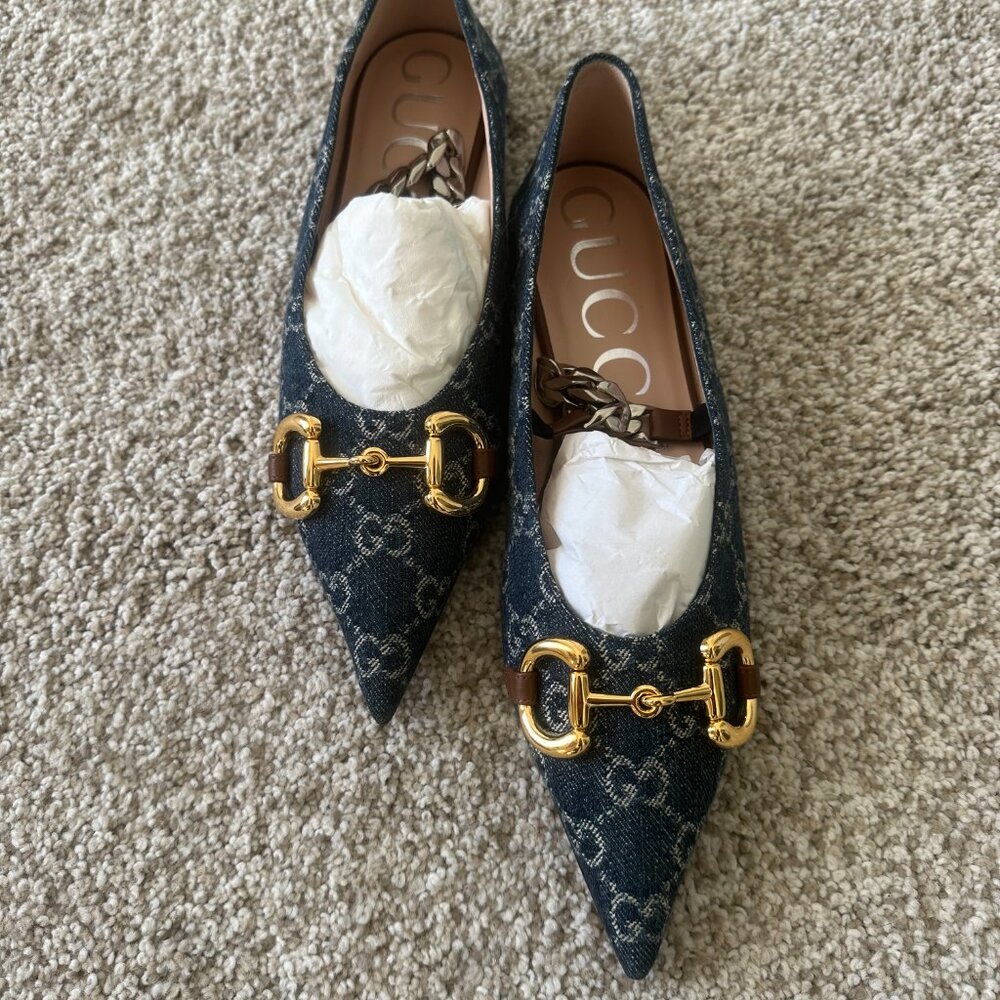 New Denim Monogramed Gucci Flats - Picture 13 of 16